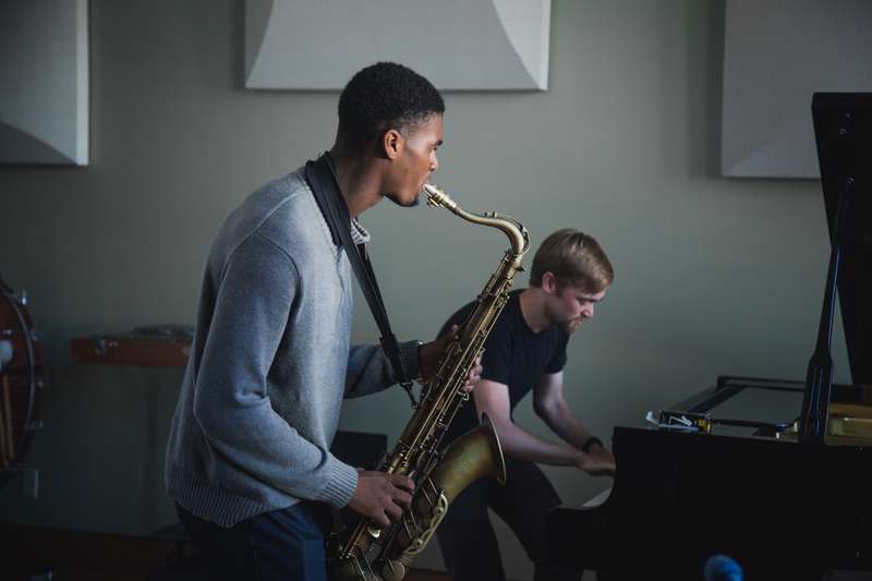 Student playing saxophone