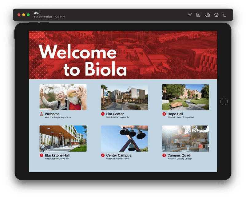 Screenshot of Biola Tour iPad App