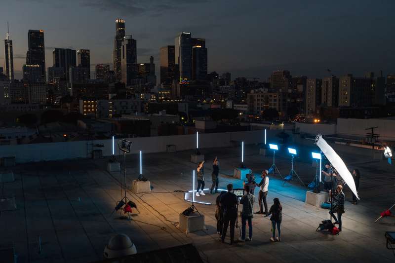 Downtown LA rooftop film shoot