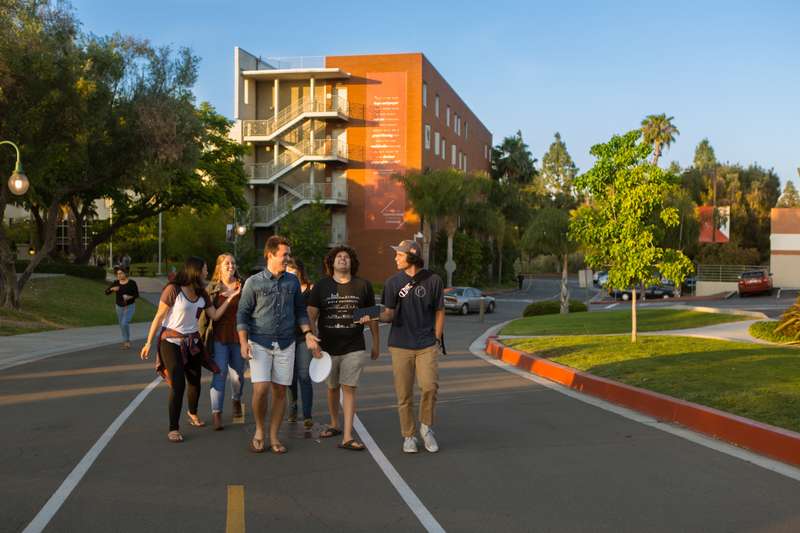 Students walking through campus