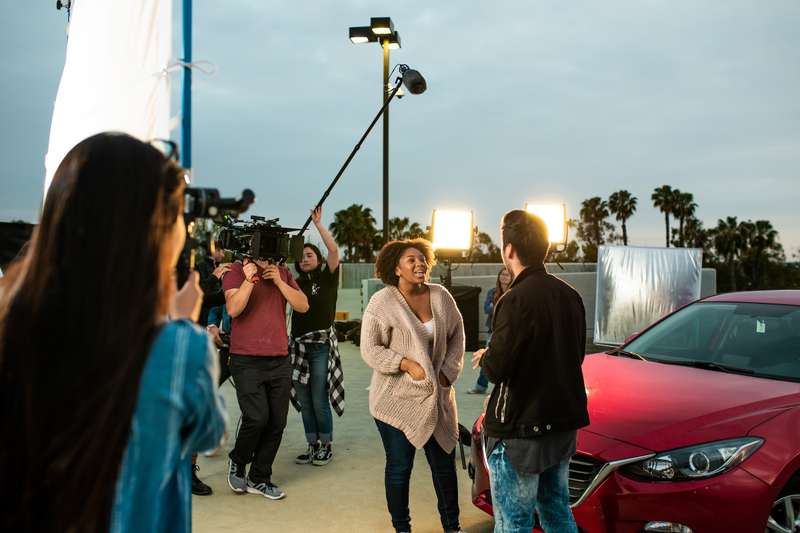 A car scene from a film shoot